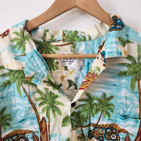 KY Made In Hawaii Button Down Aloha Top Cars Tiki Island 3XL - Picture 5 of 5